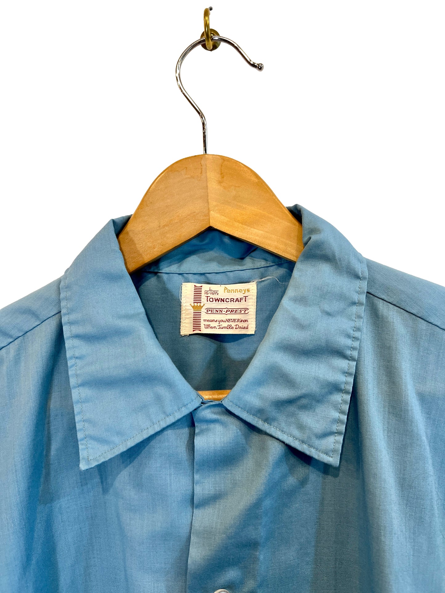 1960s Light Blue Solid Cotton Weave SS Camp Shirt