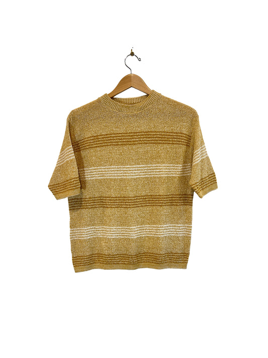 1960s Tan Tones Stripe Nylon Knit Banded Tee