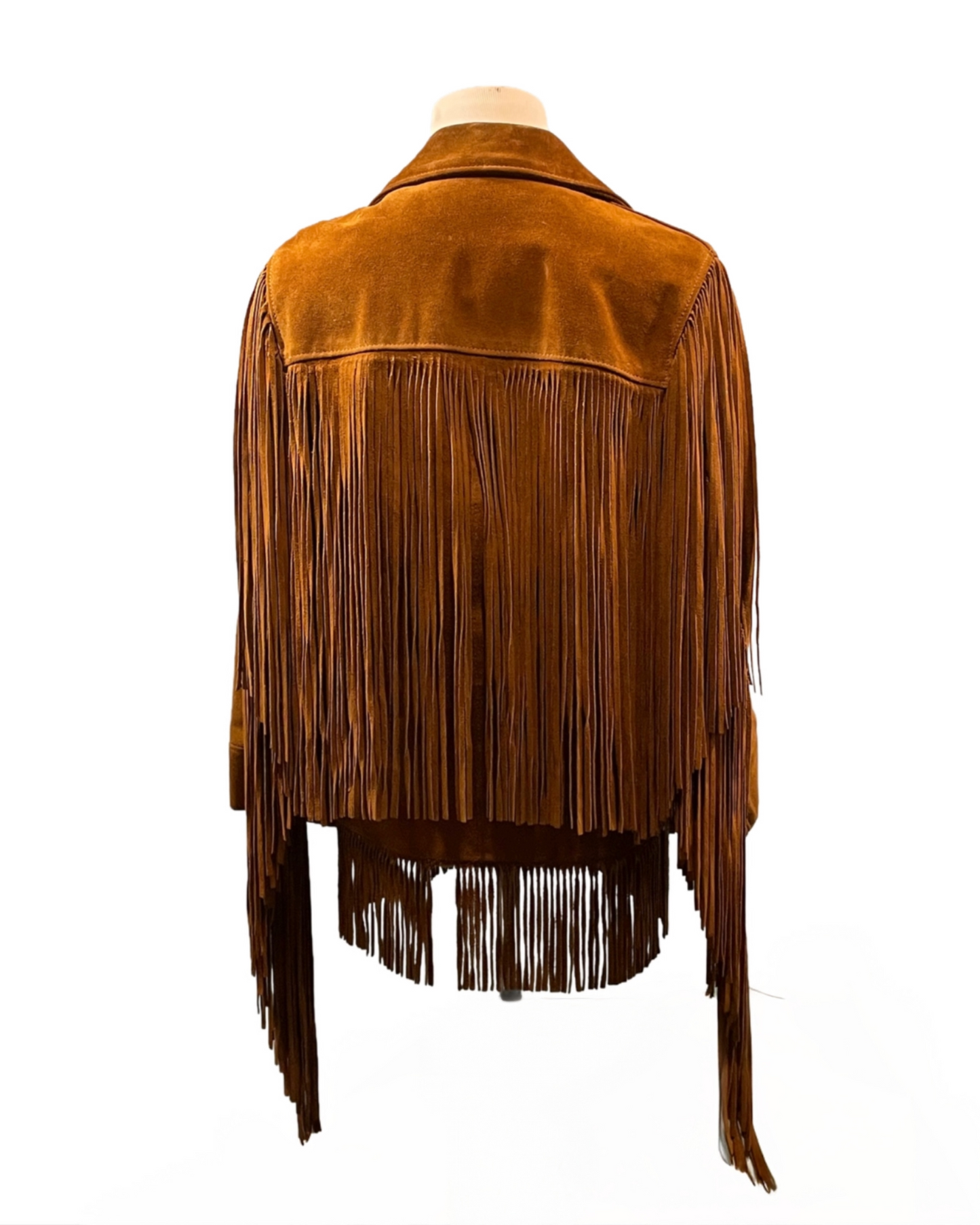 1970s Camel Brown Suede Leather Fringed Jacket
