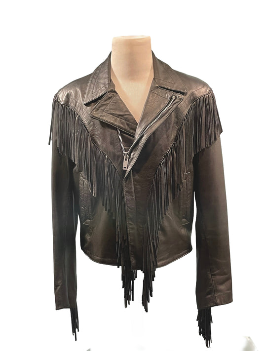 1980s Black Berman’s Leathers Shag Fringe Zip Moto Jacket