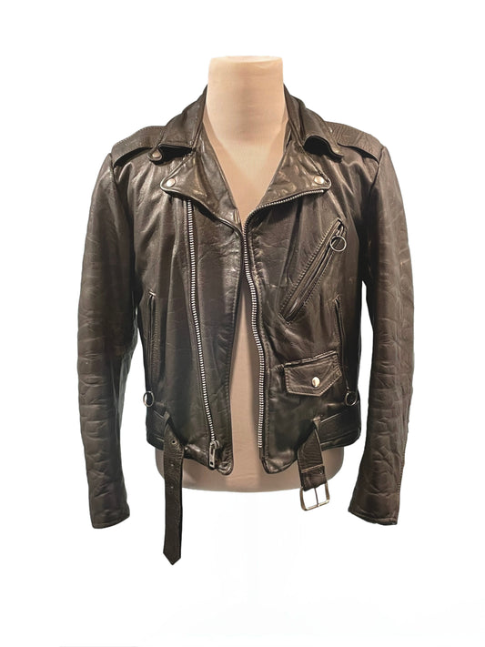 1970s Black Excelled Leather Biker Jacket