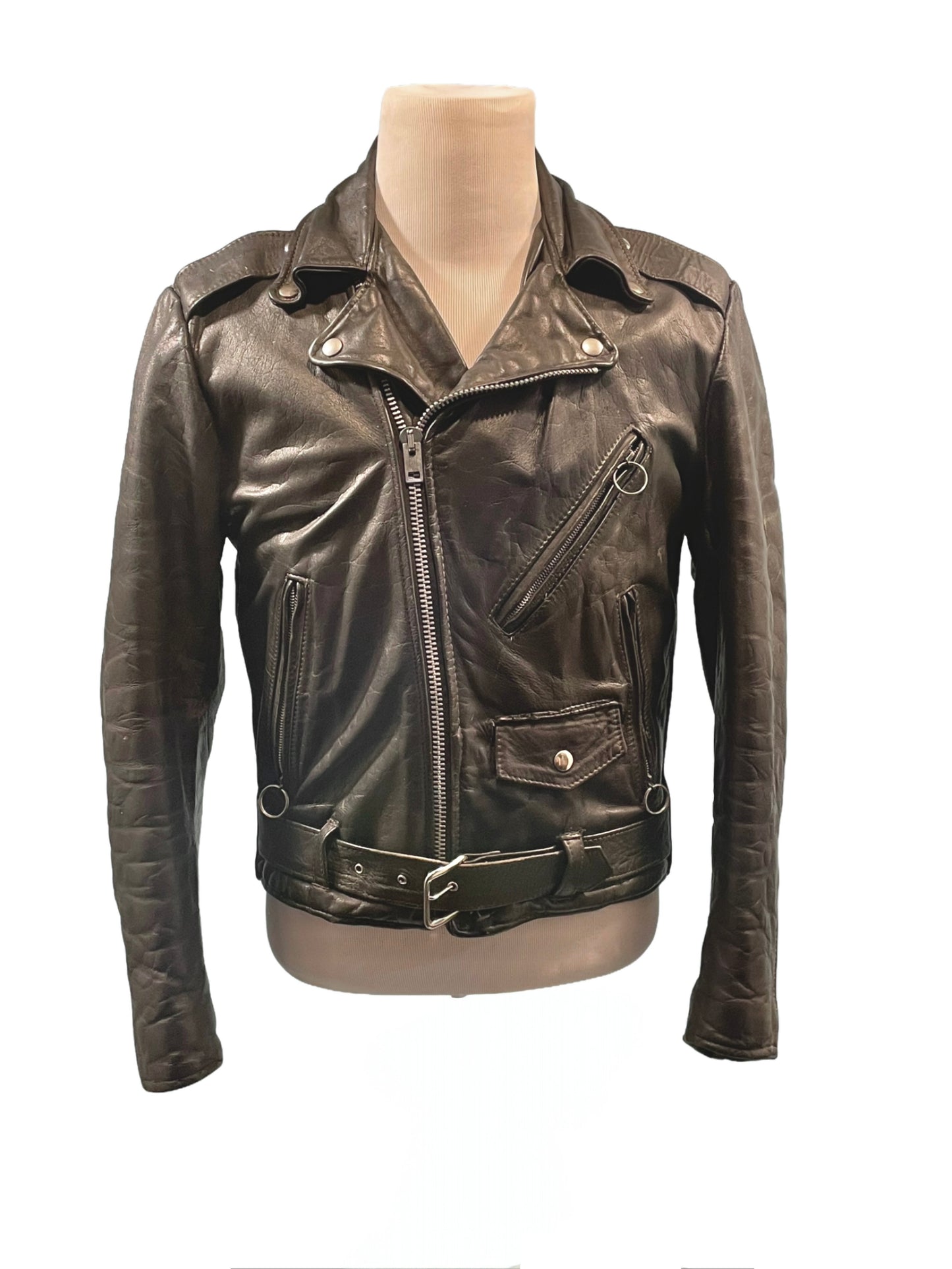1970s Black Excelled Leather Biker Jacket