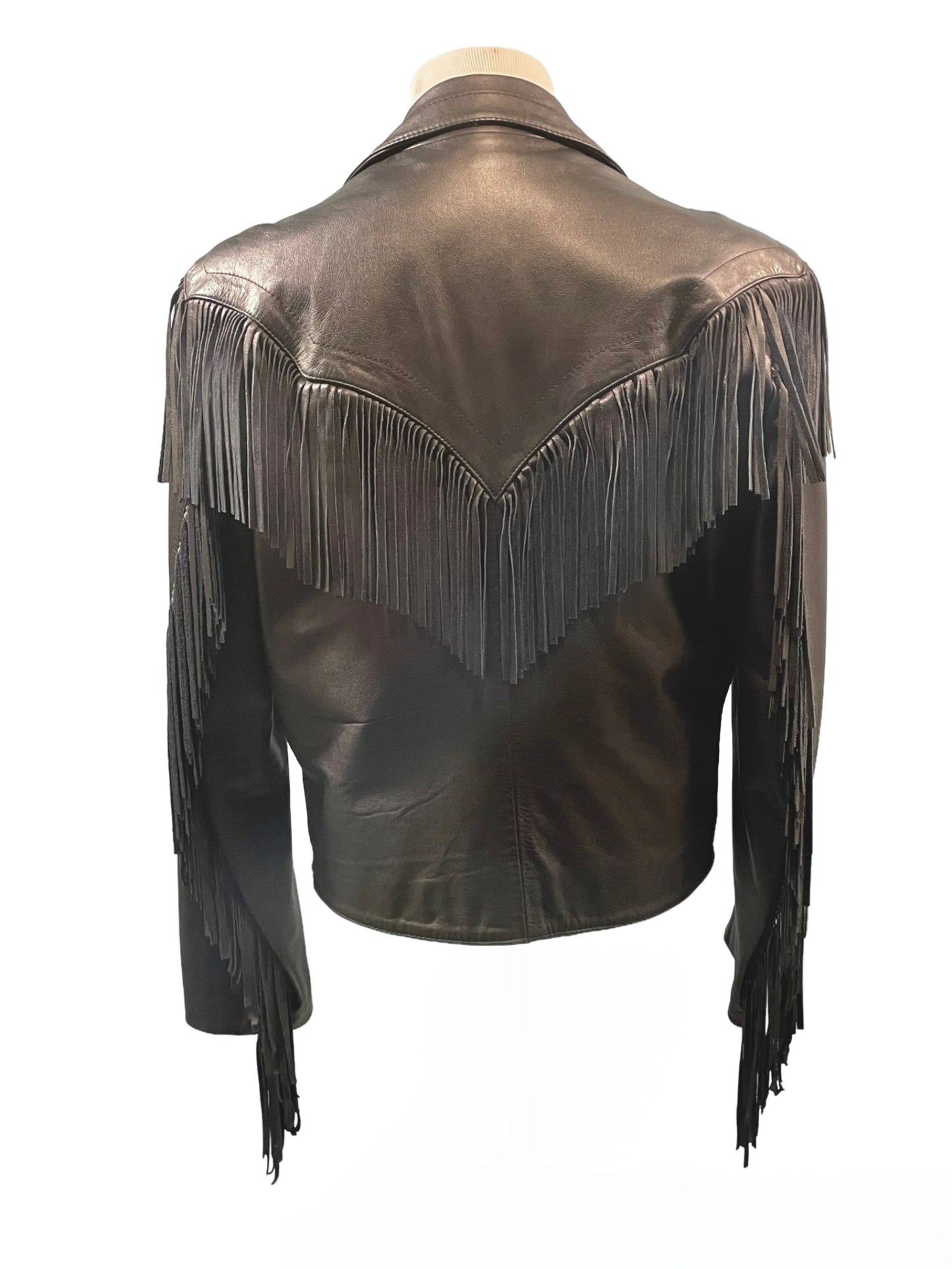 1980s Black Berman’s Leathers Shag Fringe Zip Moto Jacket