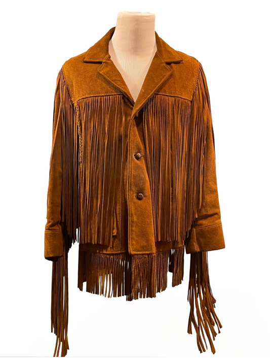 1970s Camel Brown Suede Leather Fringed Jacket